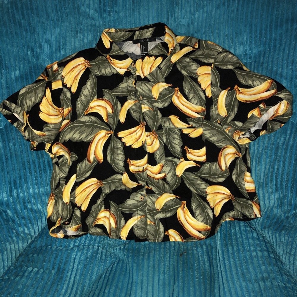 Forever 21 banana & palm tree print crop top